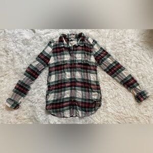 American Eagle Cabin Cozy Western Preppy Holiday Plaid Flannel Green Red Shirt S